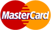 MasterCard-Logo mit sich überschneidenden roten und gelben Kreisen und MasterCard-Text in Weiß.